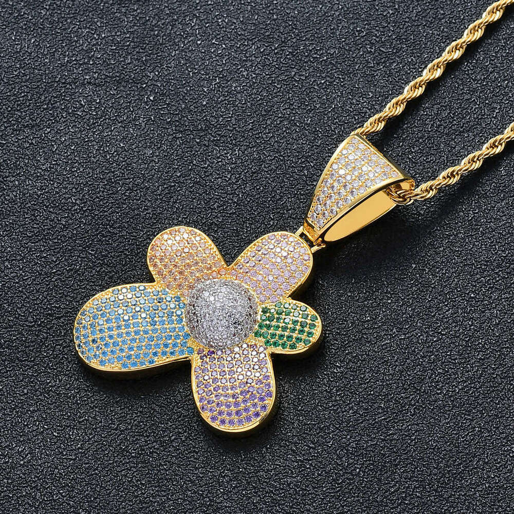 Cross-border jewelry European and American hip-hop sunflower pendant retro personality trendy colorful zircon flower ins cute style