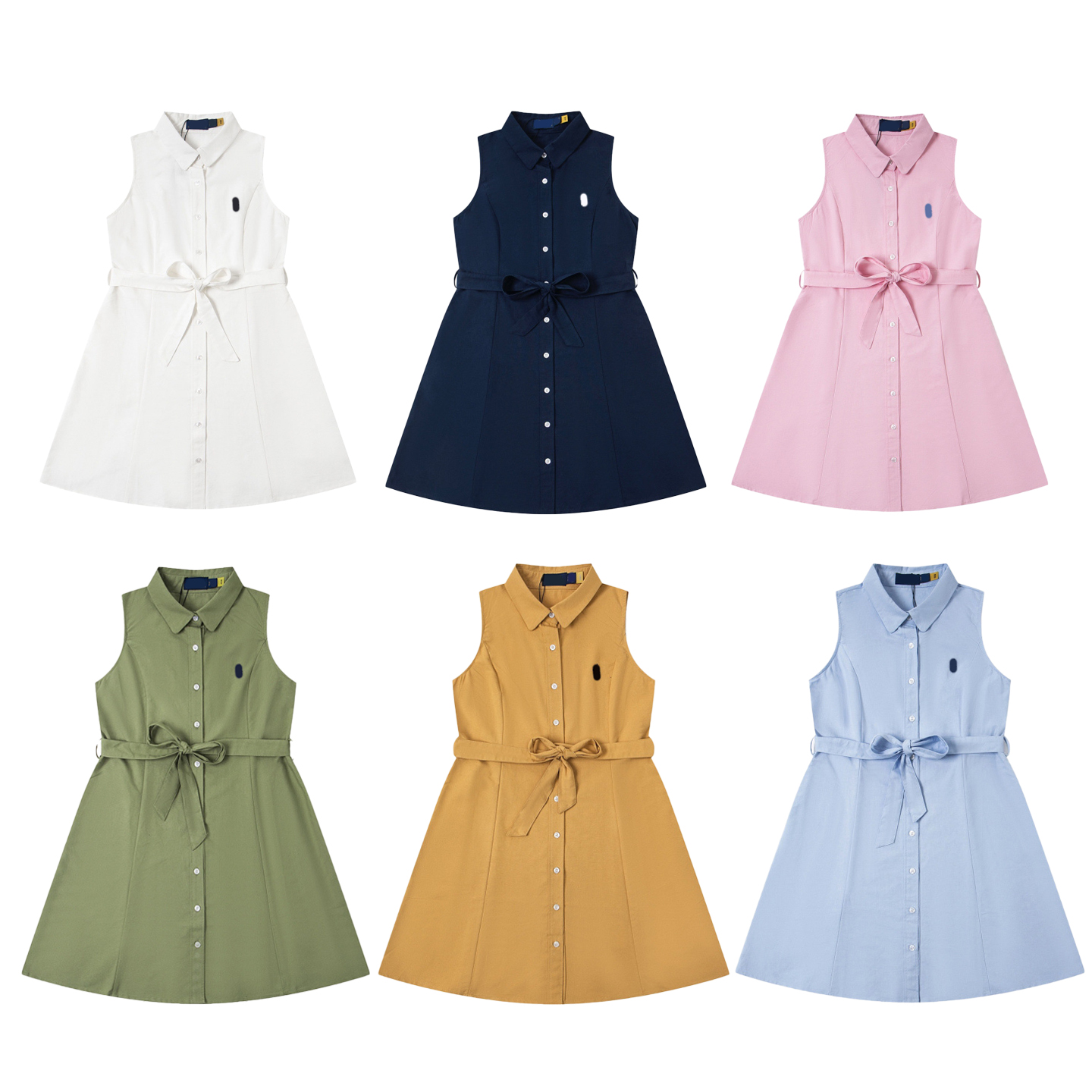 Designer Womens Dress Lapel Neck Sleeveless Embroidery Shirts Dresses Female Summer Elegant Button Dress