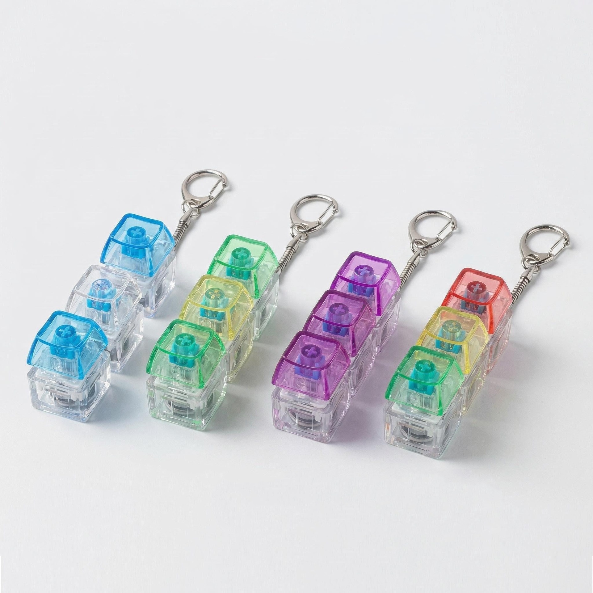New model 4 Keys One Word Shape Keycaps Toy Stress Relief PC Transparent Key Chain Portable Fidget Press Keyboard Keychain For Gift