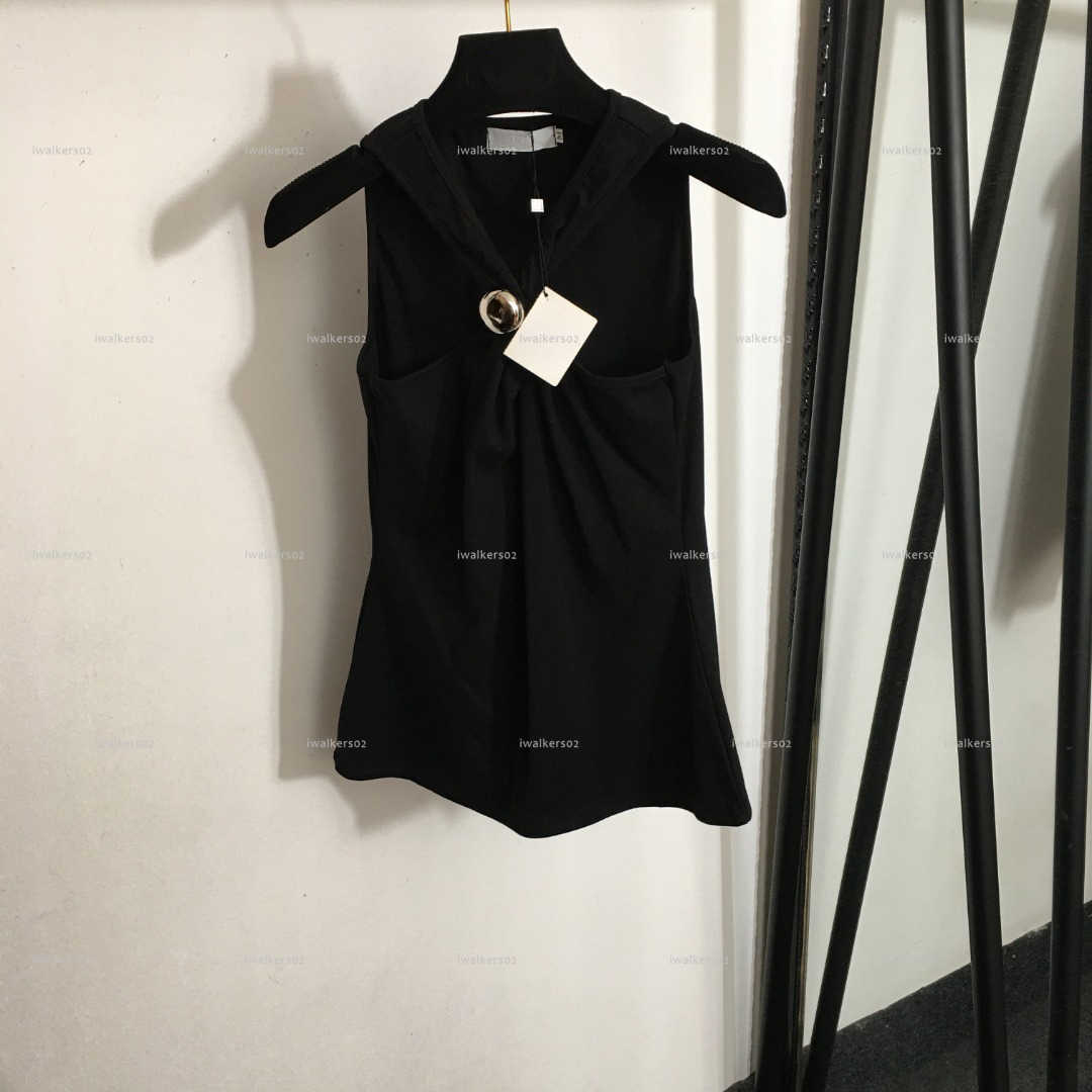 Classiques Nouveau col rond femmes gilet printemps dame singlet femmes vêtements de marque blocage de couleur croix froissé coupe slim col suspen