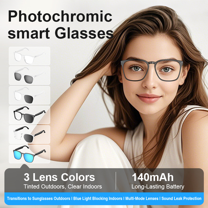NEW AI Translation Smart Glasses with Photochromic Bluetooth Wireless Earphones Music Streaming Call Functionality Multifunctional Driving Audio-image-1107049544