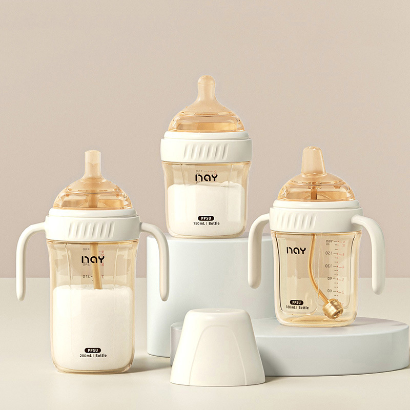 PPSU baby bottle, wide caliber, anti bloating and anti choking, baby learning drink cup, children's milk straw cup,0-12months-image-1107048248