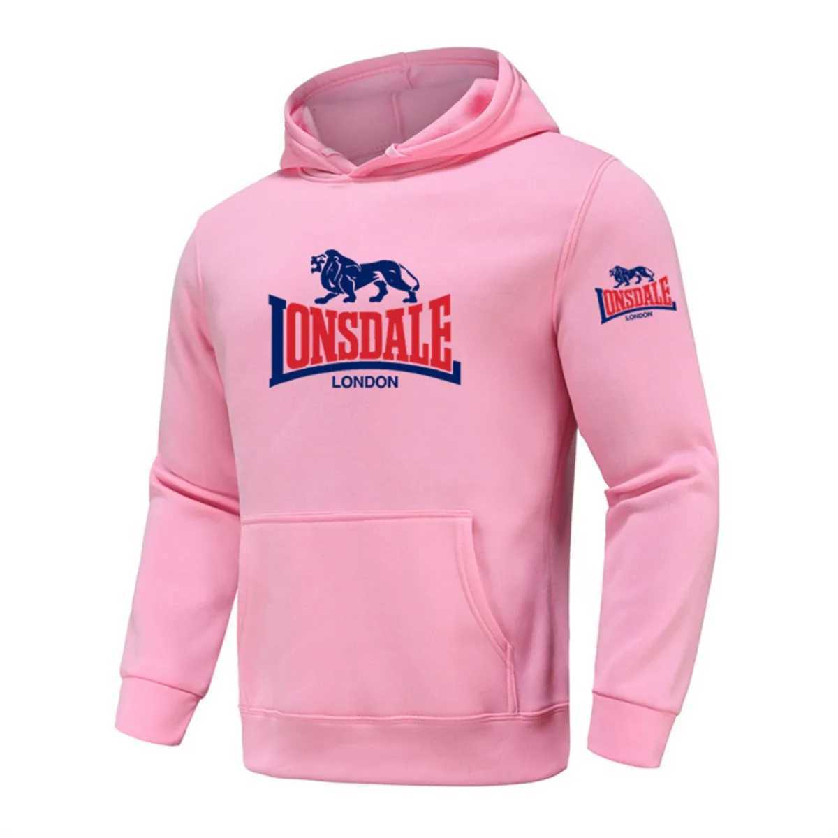 LONSDALE 2026 Spring Mens Printed Hooded Fashion Pullover Sweater Loose Fit Harajuku Casual Strt Style Long Slve Q260521