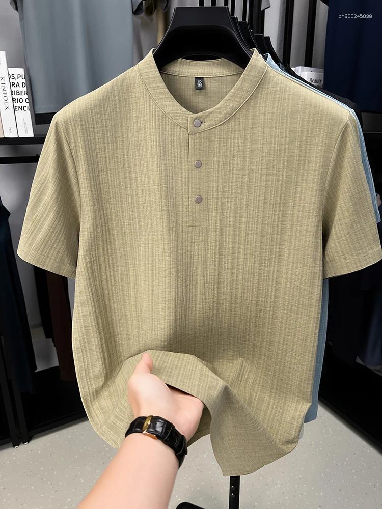 T Shirts Mens Ice Silk Short Slves T-Shirt 2026 Summer Arrival Old Money Style Stand Collar Cool Breathable Casual Fashion Trendy L260612
