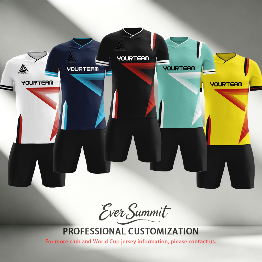 Conjunto de camiseta de fútbol de línea geométrica personalizada, uniforme de fútbol de secado rápido para hombre con pantalones cortos, logotipo de