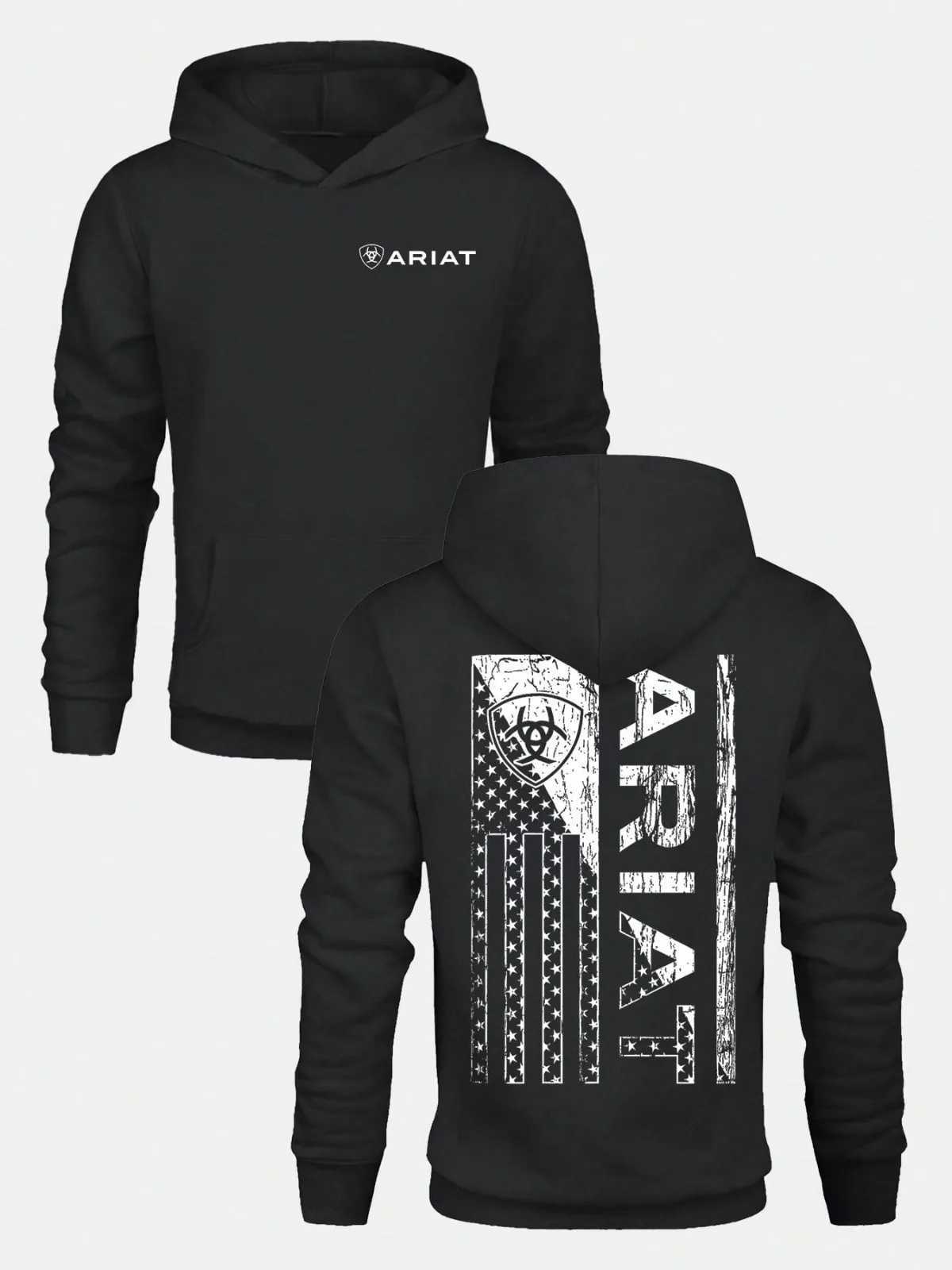 Mens ARIAT Distressed American Flag Graphic Hoodie Casual Soft Breathable Pullover Hooded Sweatshirt Fall Strtwear Outfits Q260521