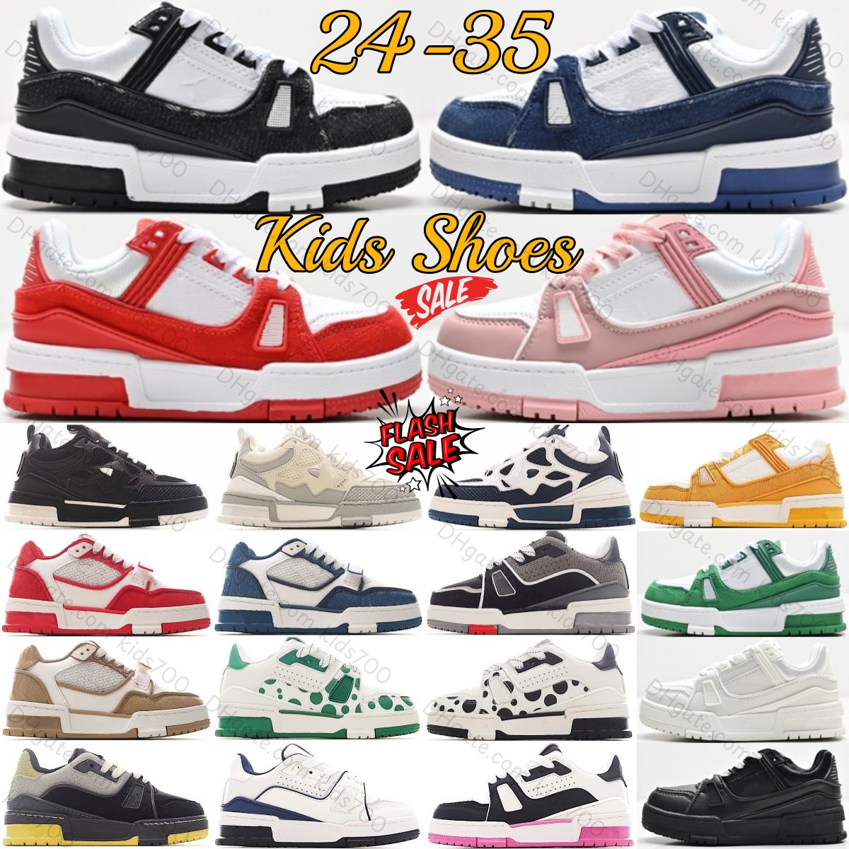 Kids Trainers Toddlers Boys Girls Shoes Designer Skate Black White Pink Children Youth Strap Sneakers Dot Green Red Grey Casual Leather Denim Blu-image-954442326