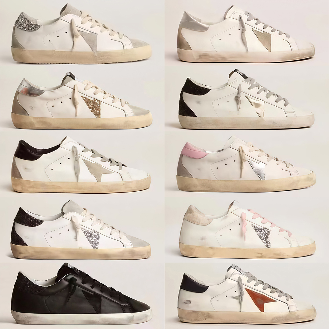 Designer Italy Ball Star Retro Running Shoes Men Womens Old Dirty Leather Sneakers Classic Dirty Shoes Sequin Ggdg Ggdbs White Black Silver Casual O