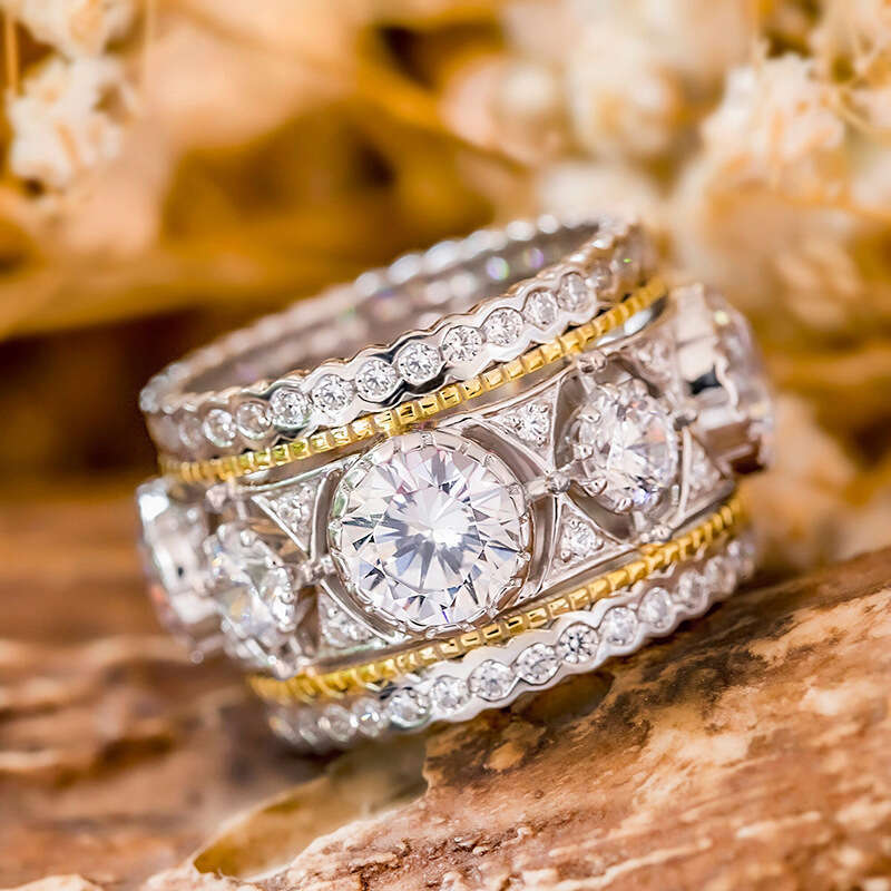 Cao Shi temu's new hot-selling two-tone ring for women, luxurious palace-style elegant jewelry, fashionable and exquisite design