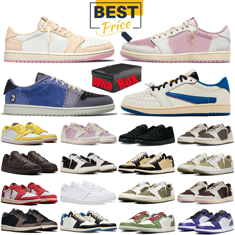with box design 1s Low Cut top Basketball Shoes Muslin Shy Pink Sail Tropical Pink Voodoo Alternate Sail Men Women Classics Daily Outdoor Recreation