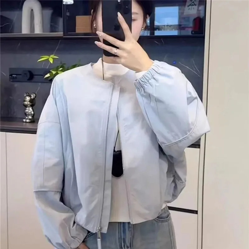Korean Version Simple Womens Round Neck Solid Color Short Coat 2026 Spring Female Casual Loose Jacket Joker Little Overwear 260520BJ