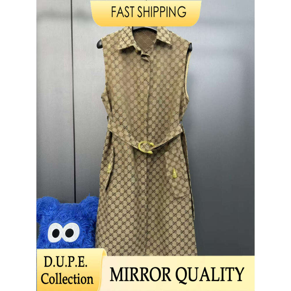 Designer GG Letter Print Sleeveless Dress Brown Belted Long Vest Robe Luxury Brand Style Tiger Button Trench Dresses Women Vintage Clothes Summer-image-1107073652