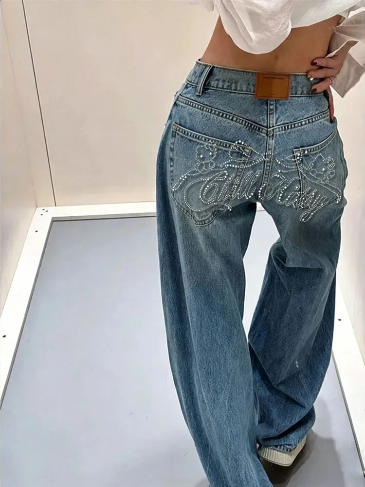 Blu primaverile sfumato per jeans retrò da donna Y2K, stampa di lettere classiche di fascia alta di nicchia 260520BJ e0
