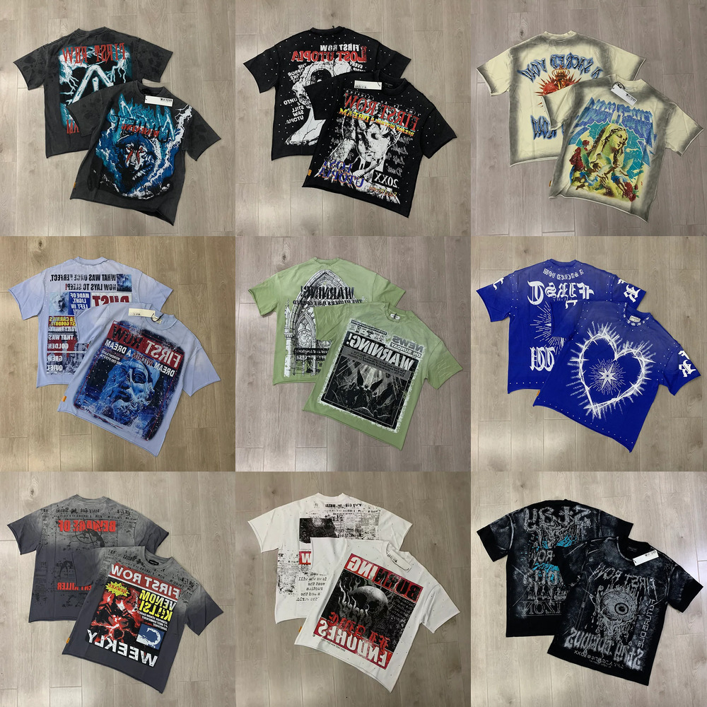 High quality first row Y2K Tribal Crop Tee Mens Shirt American Fashion Trend Designer Shirt with Rhinestone Detailing High Quality Hip Hop Tee 83-image-1107182478