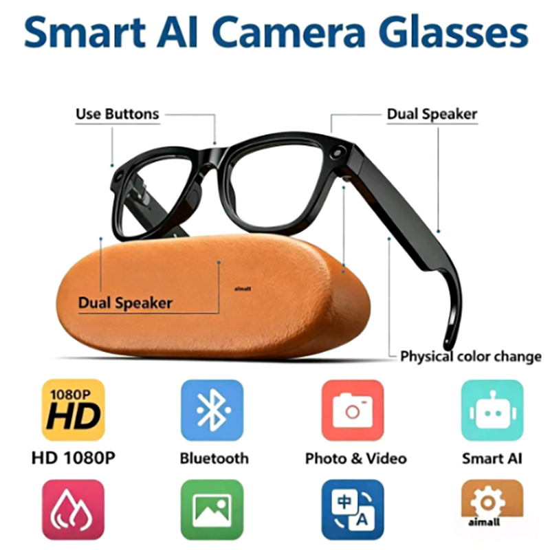 2026 New AI metl Smart Glasses 1080P Video Recorder Voice Assistant Music Bluetooth Connectivity Anti Blue-Light Sunglasses-image-1107209777