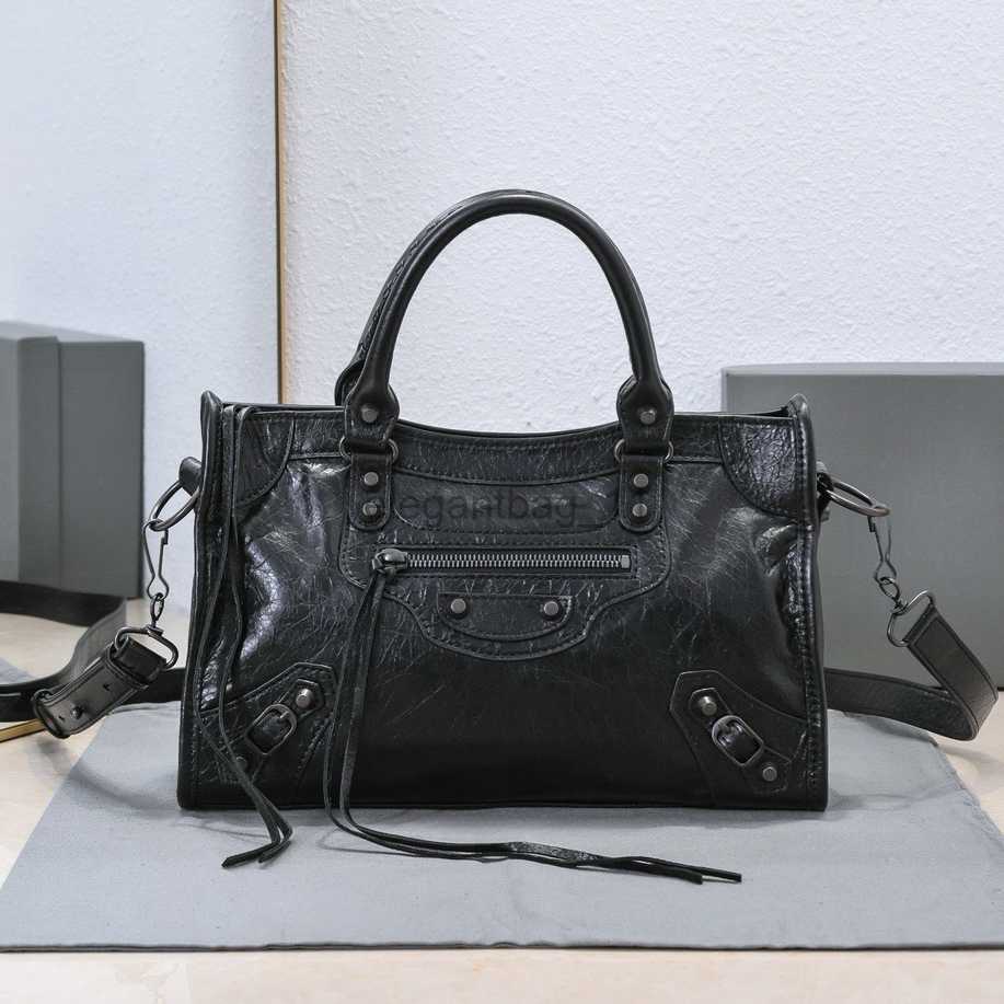 Classic Neo City Genuine Leather Sheepskin Motorcycle Tote Shoulder Handbag Crossbody with Attached Mirror 31 cm Blue