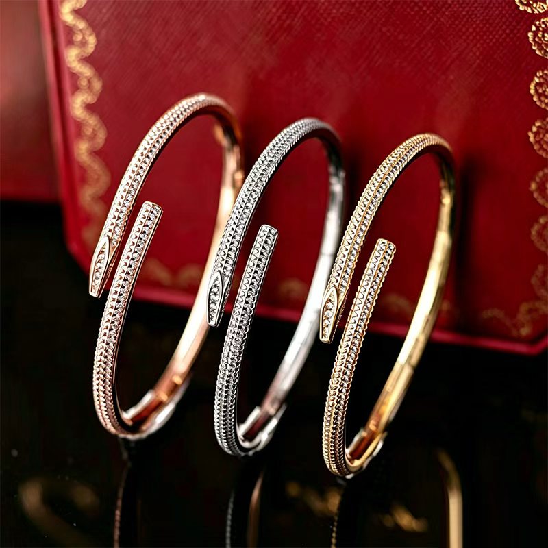 Brand Love Bracelet Exquisite Full Diamond Nail Bracelet High Quality 18k Gold Daily Wear Designer Jewelry-image-1107196503