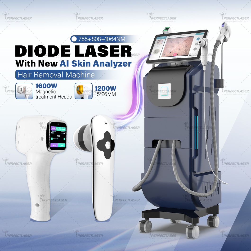 Professional Perfectlaser Diode Laser Hair Removal Device 808nm AI Skin Analyzer 2M Pixels 4K 15.6 Inch Screen Salon Beauty Factory CE OEM ODM