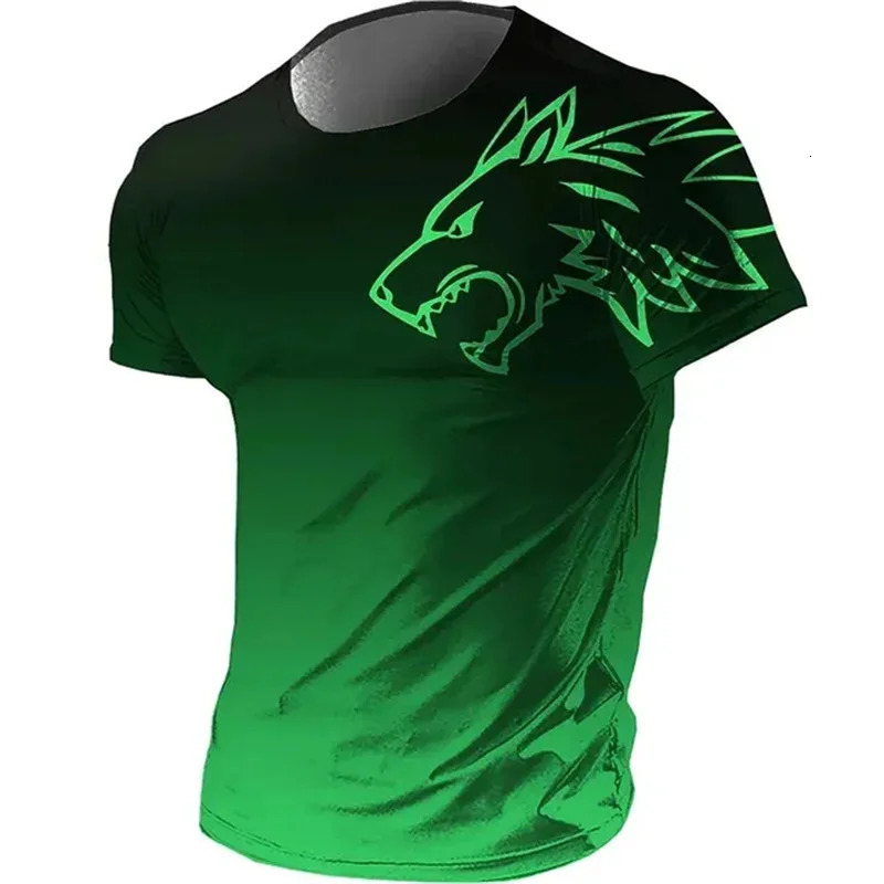 Tshirts for men fitness sportswear 2024 Summer Vintage Mens 3d Printed QuickDrying Gradient Tshirt Animal Wolf Short Sleeve 260515BANJIA