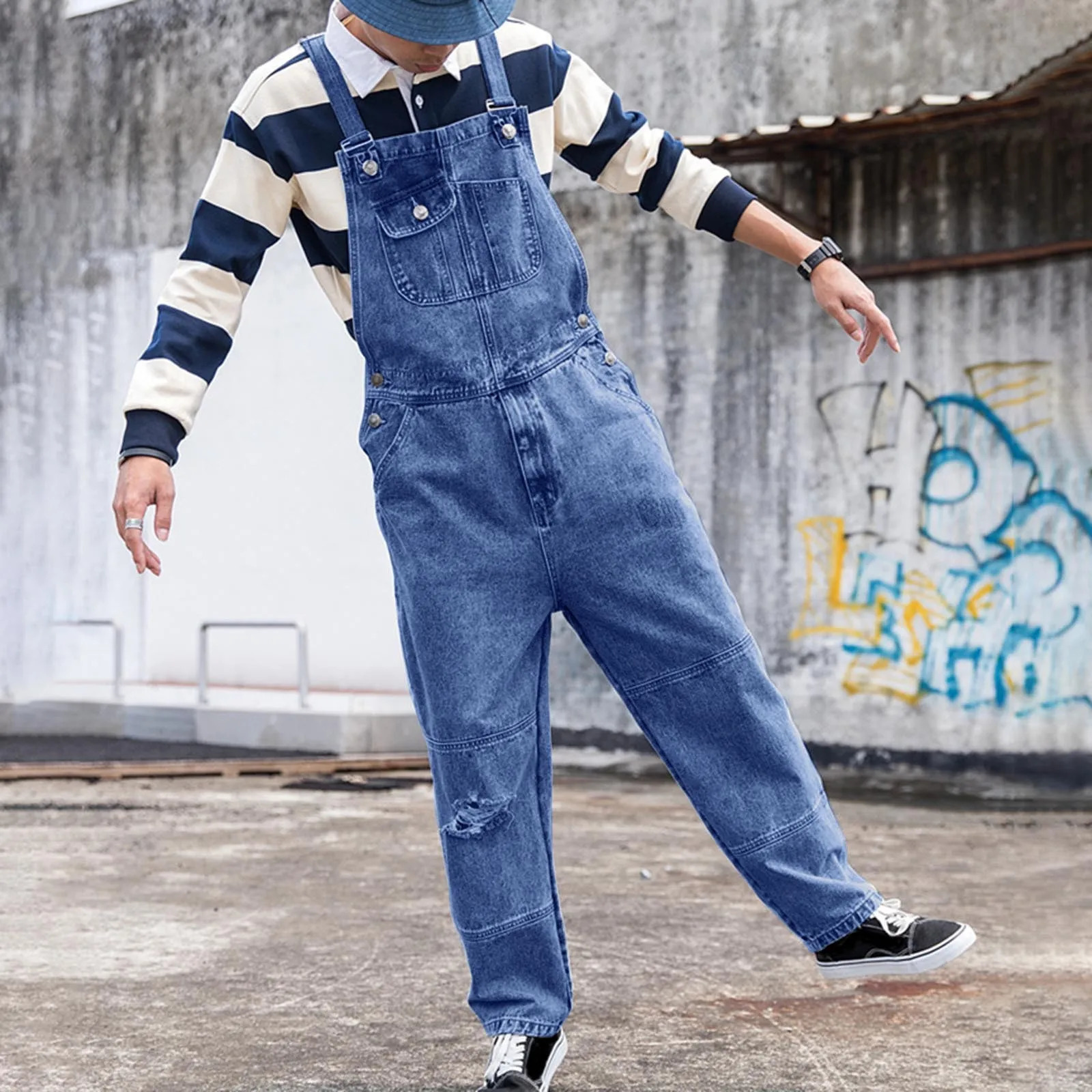 Pant Suit MenS Simple Retro Denim Overalls Loose Casual Straight Leg Cargo Suspender Romper Mens Pant Suit Pantalones Hombre 260521BJ