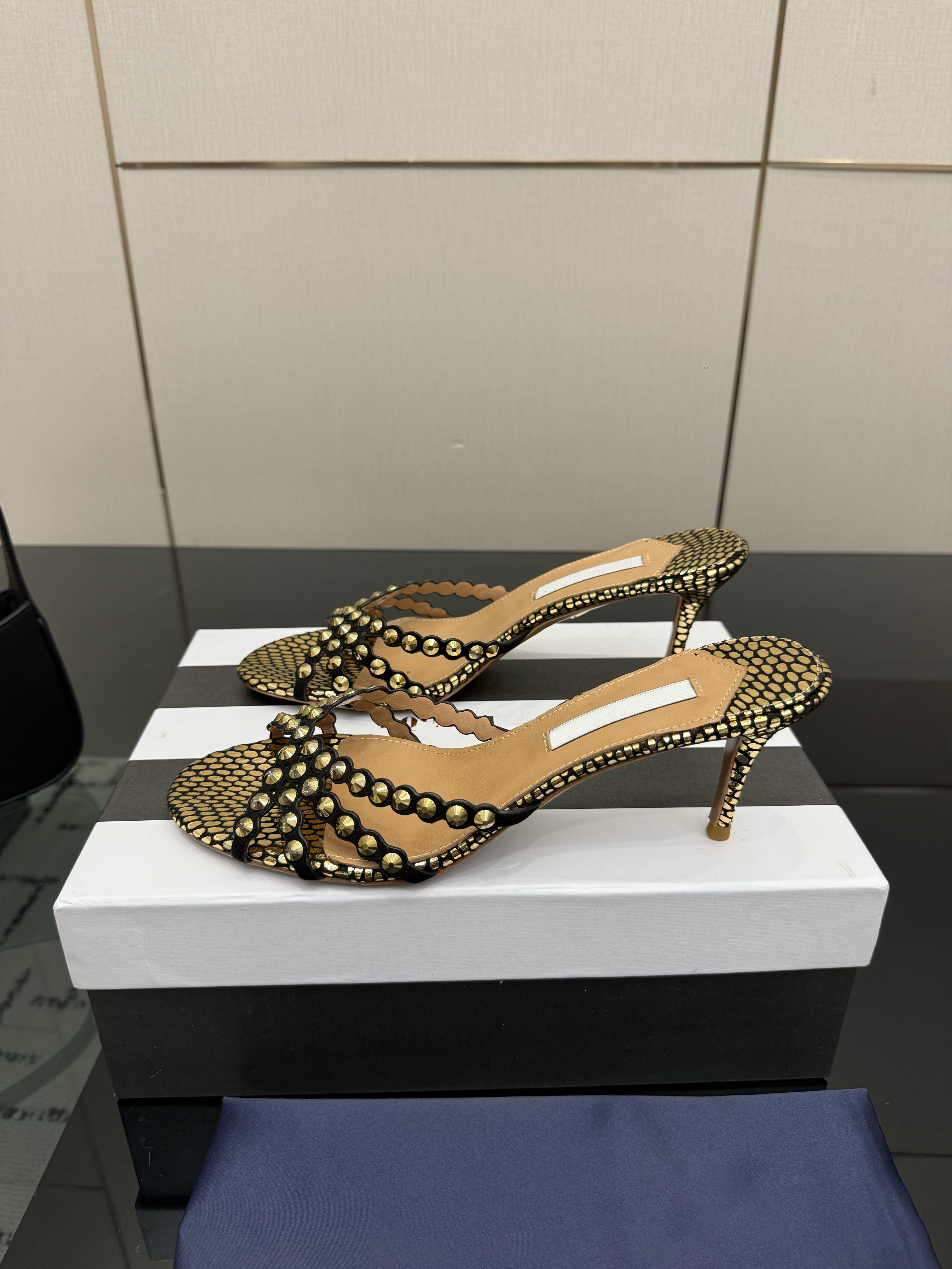 10a Top Mirror Quality Luxury Designer Sandals Woman Genuine Leathers 2026 New AquazzuraClassic Rhinestone Strip Surface High-Heeled Sandals