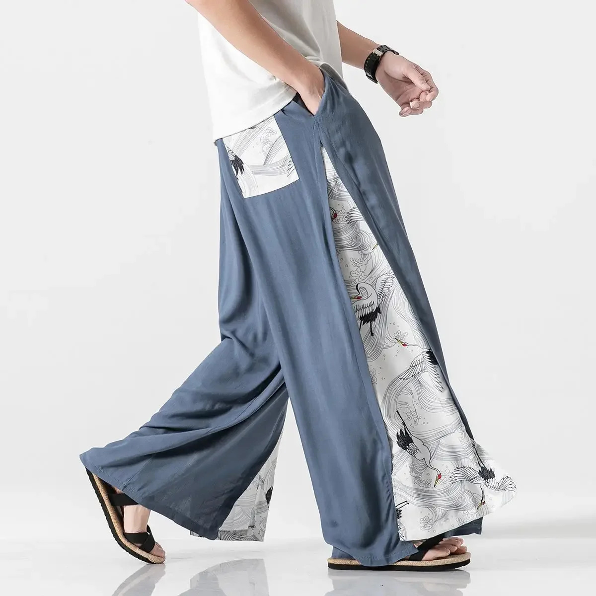 2025 Cotton Linen Wide Leg Pants Men Women Chinese Style Patchwork Vintage Leisure Trousers Summer Harem Pants Male Baggy Pants 260521BJ