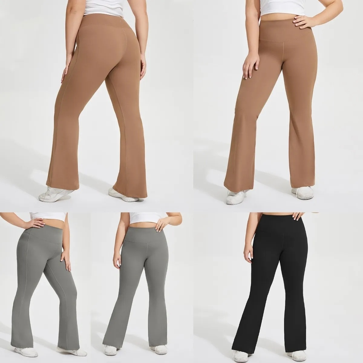 UUwomen-2004 Plus Size Elastic Wasit Sports Pants Yoga Flare Pants Female Fitness Pants-image-992636239