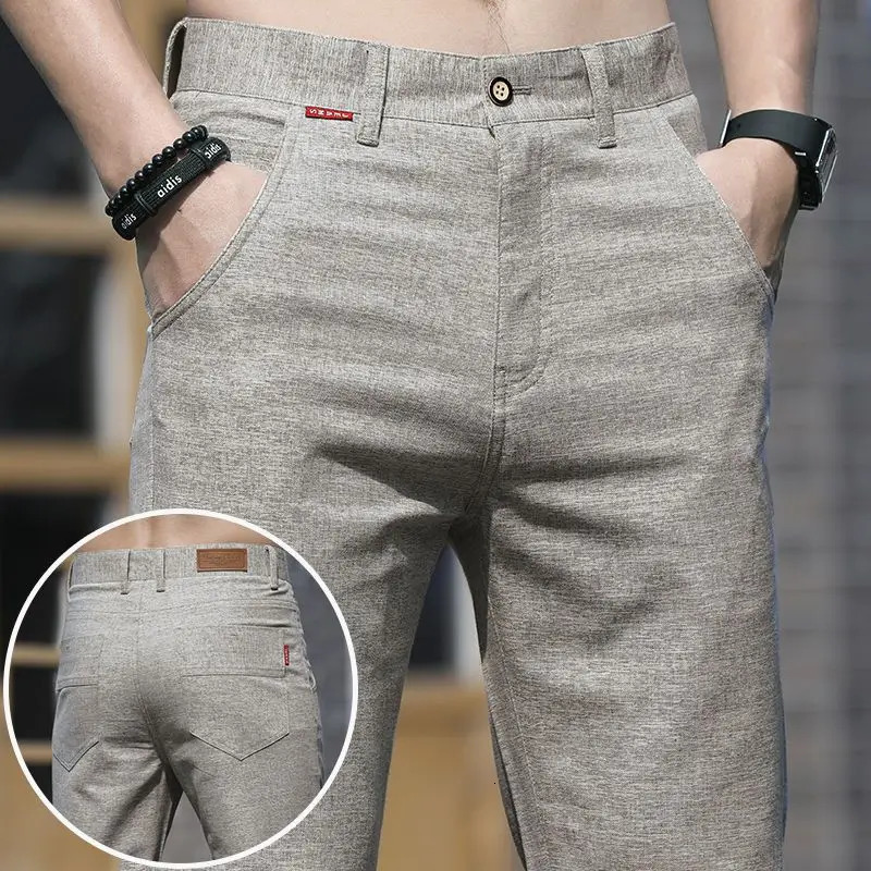 Spring Summer Men Thin Linen Straight Pants Streetwear Fashion Business Casual Pockets Slim Big Size Male Versatile Trousers 260521BJ