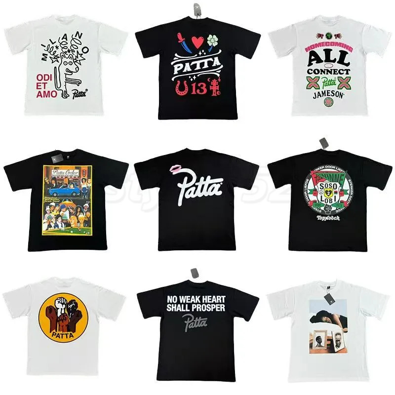 Mens Summer short PATTA Men's Shir Chlorophyll 20 Years Anniv T shirt Black Unisex Fashion Strt Wear Pure Cotton Skin friendly Soft Breathable