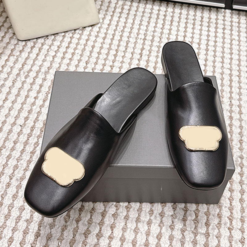 Black Men Square toe Boken Shoes Fashion New Designer Women half slippers metal decoration leather fabric genuine leather outsole outdoor commuting
