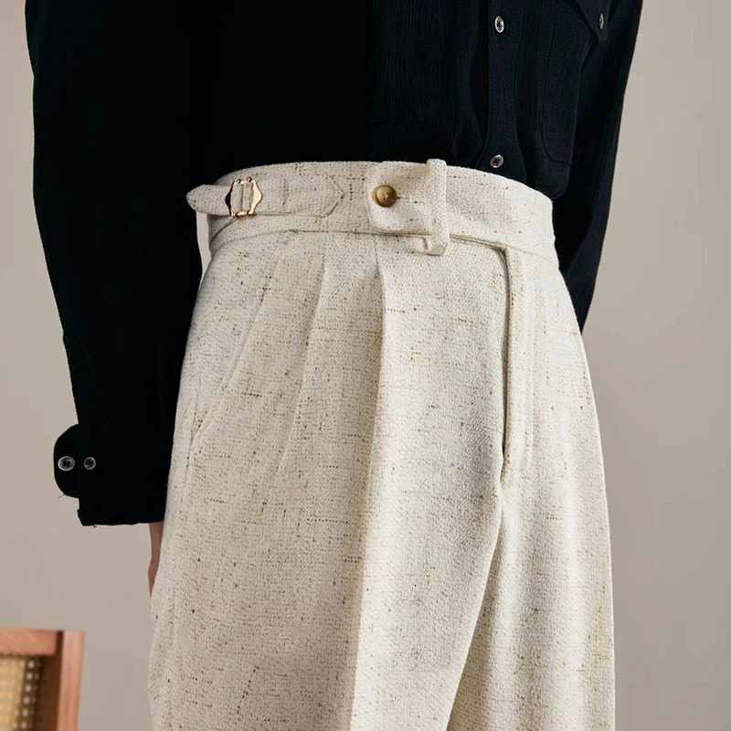 Linen British Style Naples Pants For Men Spring Summer Business Casual High Waist Straight Senior Suit Trousers Male 260521BJ