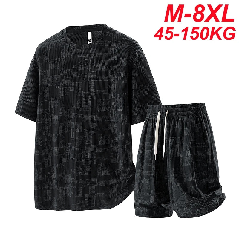 Summer Mens Tracksuits Sets Plus Size 8xl Fashion Casual Quick Dry T-Shirts Shorts Suits Male Oversized 7xl 6xl Sportswear 260522BJ