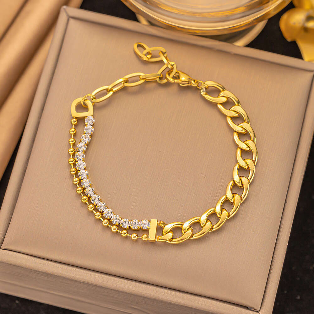 European And American New Style Gold Morse Code Inlaid Diamond Double Layer Stainless Steel Bracelet For Women-image-1107177098