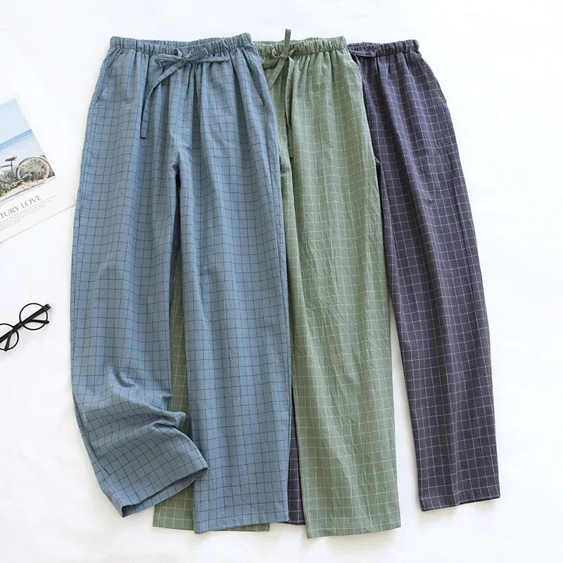 Men Pajama Pants Plaid n Cotton Pajamas Long Trouser for Spring and Summer Thin Style Loose-Fitting Plus Size Men Pants 260521BJ