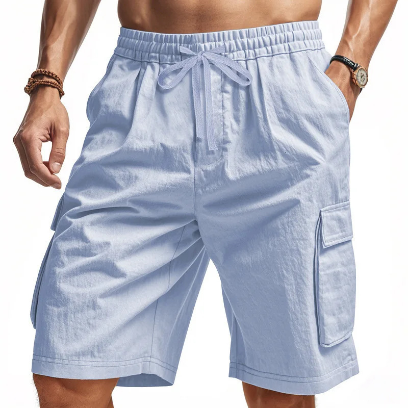 Mens Cargo Shorts Breathable Lightweight Casual with Big Pockets Elastic Waist Drawstring Solid Color Streetwear 260515BANJIA