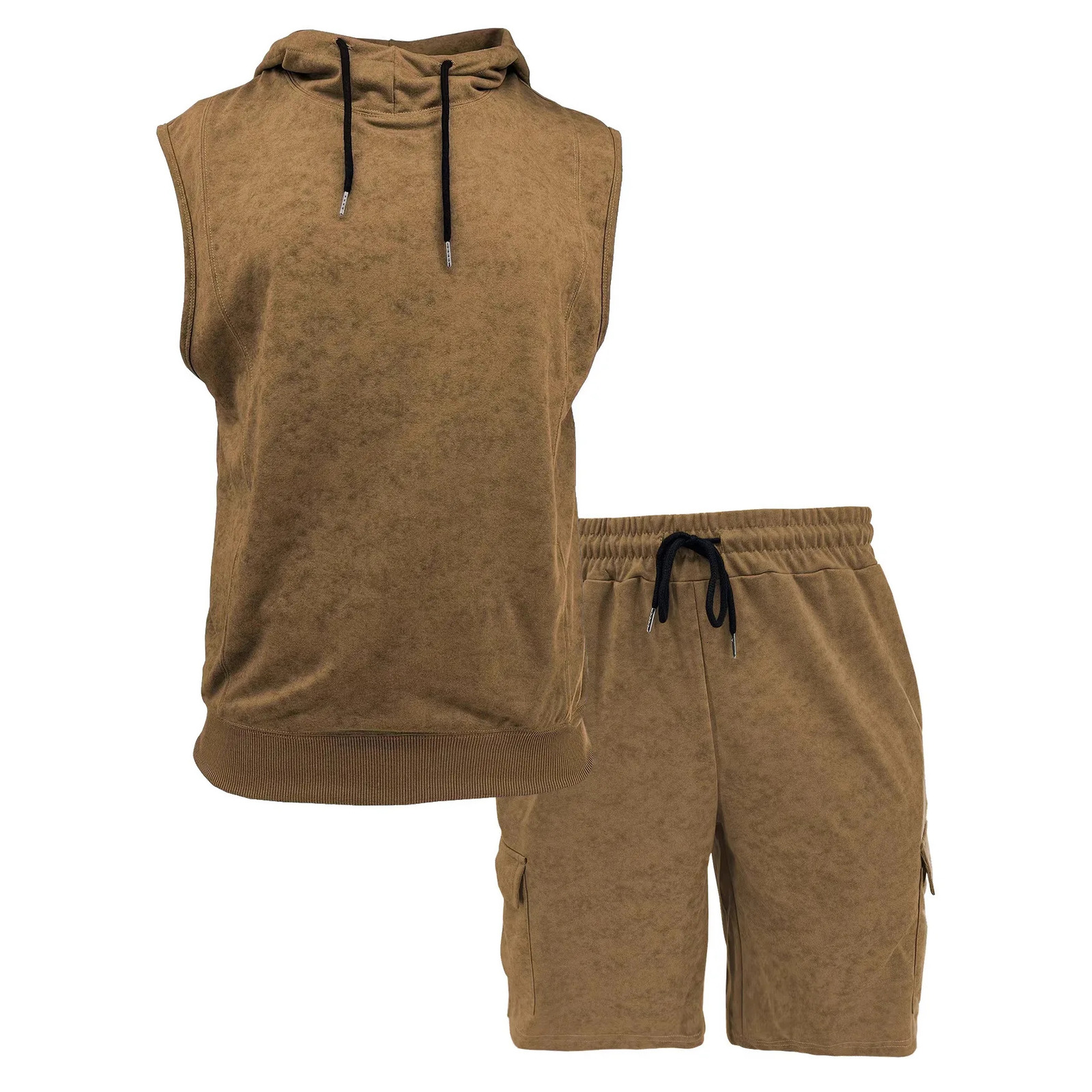 Retro Style Casual Sports Shorts Elastic Hatless Mens Sleeveless Hoodie Set Youth Fashion Polyester Blend Summer Outfit 260522BJ