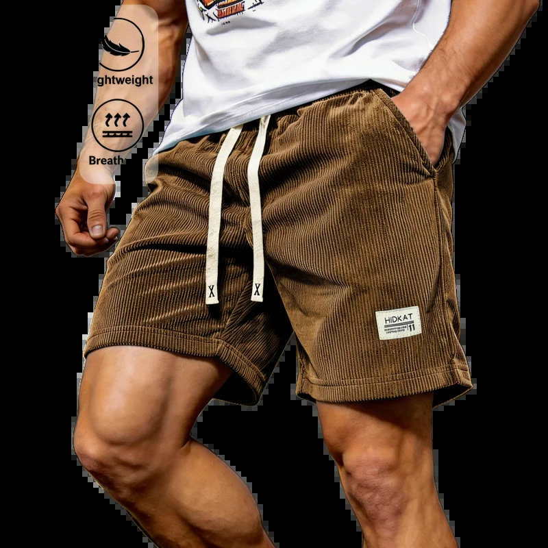 2026 Summer Men Corduroy Cargo Shorts Thin Quick Dry Solid Color Casual Sports Jogger Loose 5 Points Above Knee Pants 260515BANJIA
