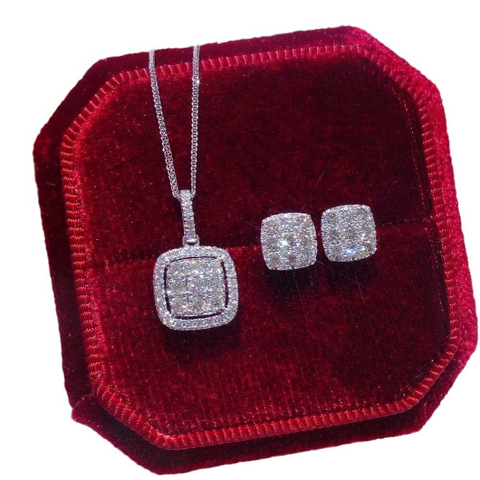 Luxury Design Square Pendant Necklace, Box Chain, Mixed CZ Zircon, Fashion OL Style, For Daily, Office, Party & Wedding Wear Women-image-1107253064