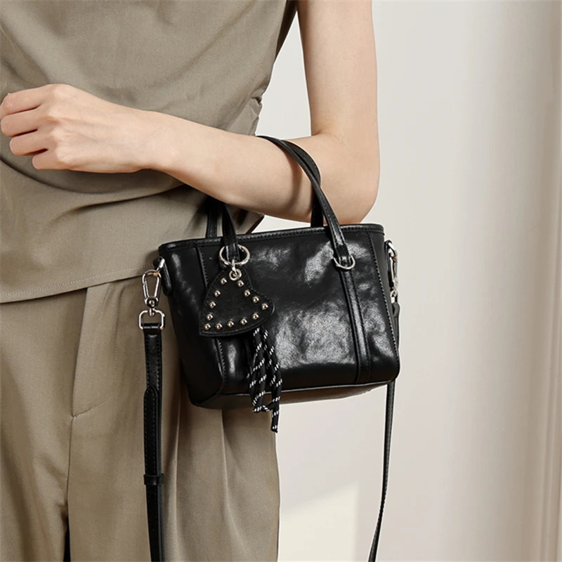 BURMINSA y Genuine Leather Mini Tote Bags For Women Vintage Studded Shoulder Crossbody Bag Motorcycle Punk Lady Handbags 260522banjia