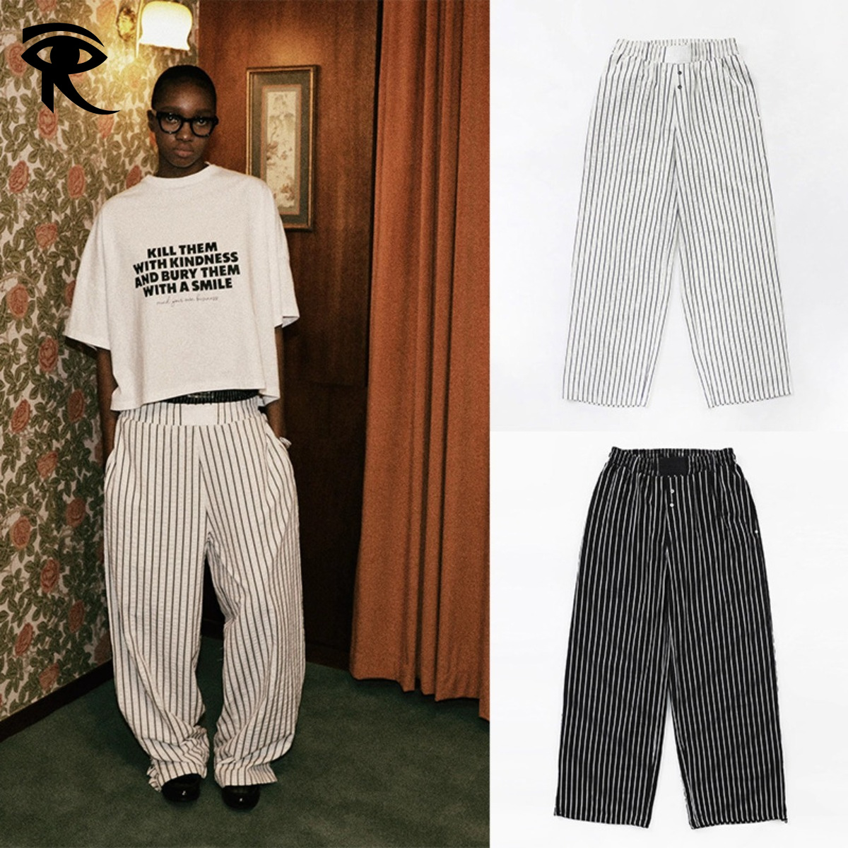 Korean American Premium Craftsmanship Striped Wide Leg Pants Hip Hop Sport Millennium Spicy Girl Y2K Straight Pants Unisex Original Trendy Fashion D