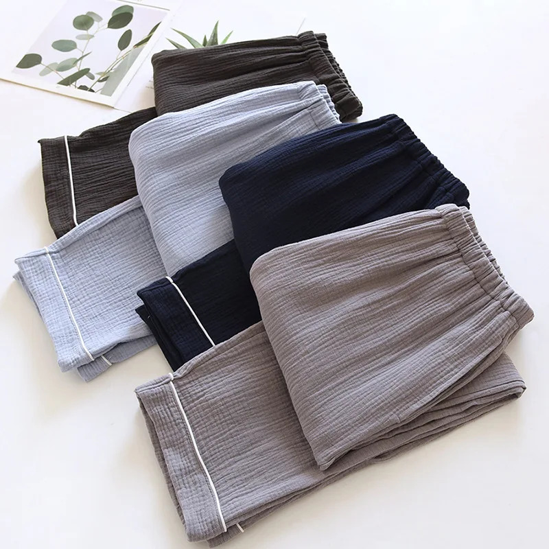 Mens Cotton Sleeping Pants for Spring and Summer Simple Elastic Waisted Home Casual Straight Leg Pants for Homewear 260521BJ
