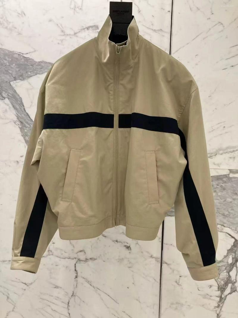 Women's Jackets Spring Khaki Casual Jacket Stand-up Contrast Windproof Loose Fit High-Quality Comfortable Versatile Outerwear