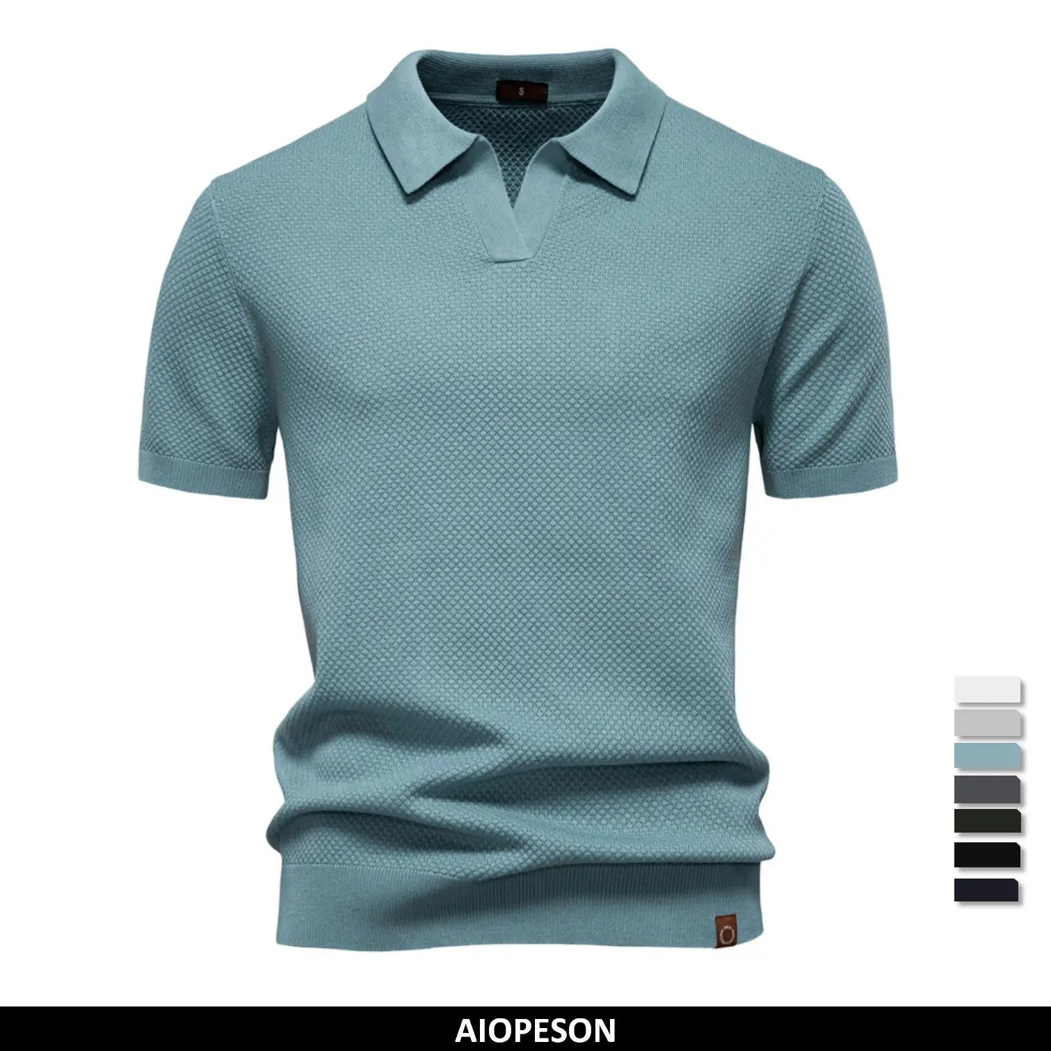 AIOPESON Mens Summer Breathable Polo Shirt Short Sleeve Solid Color Casual Polo Shirts for Men Lightweight Stretch Polo 260522BJ