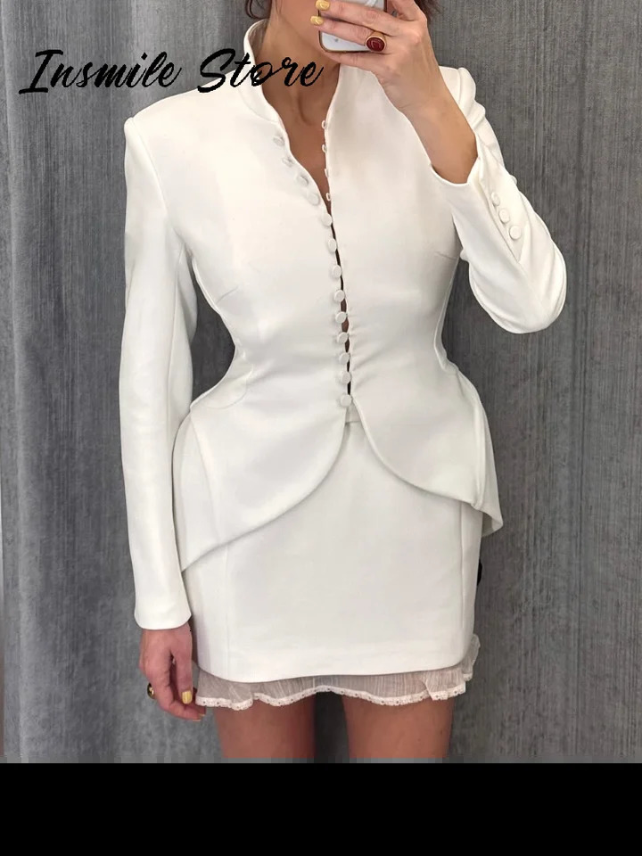 Elegant Waist Cinching Blazer Women White V neck Single Bresated Buttons Slim Suit Jacket 2026 Lady Fashion Street Outwear 260520BJ e9