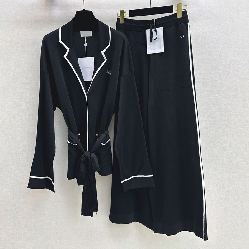 Veste Cardigan tricotée brodée de luxe, ensemble de pantalons décontractés élastiques pour femmes, manteau à lacets de styliste, pantalon de marq