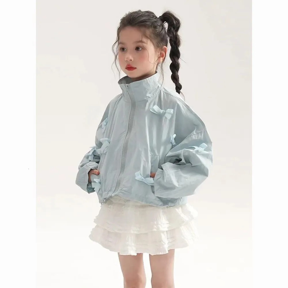 Girls Summer Coat 2025 Style Korean Edition Childrens Loose Sunscreen Coat Girls Summer Bow Top 260521BJ