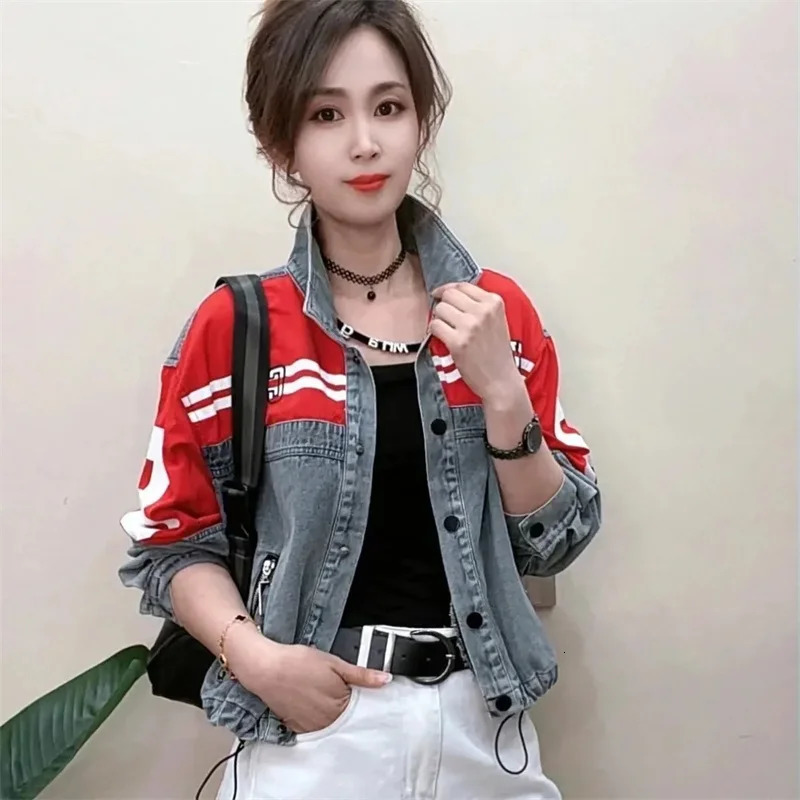Denim Jacket Womens Spring Autumn European Fashion Cowboy Coat Female Trend Contrast Jeans Outwear Sense Outcoat 260520BJ 66