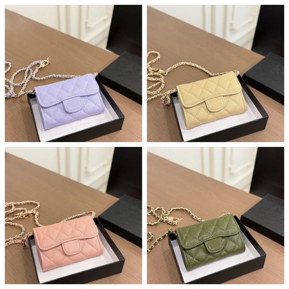 Ladies Designer Lovely Card Holder Purse Mini Waist Bag Caviar Leather Quilted Diamond Lattice Gold Hardware Shoulder Bags Cross body Luxury Purse C