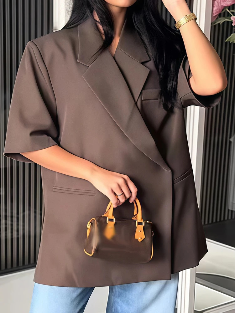 Ladies Loose Blazer Suit Solid Casual Turn Down Collar One Button Coat High Waist Shorts Summer Autumn Formal Outfits 260520BJ