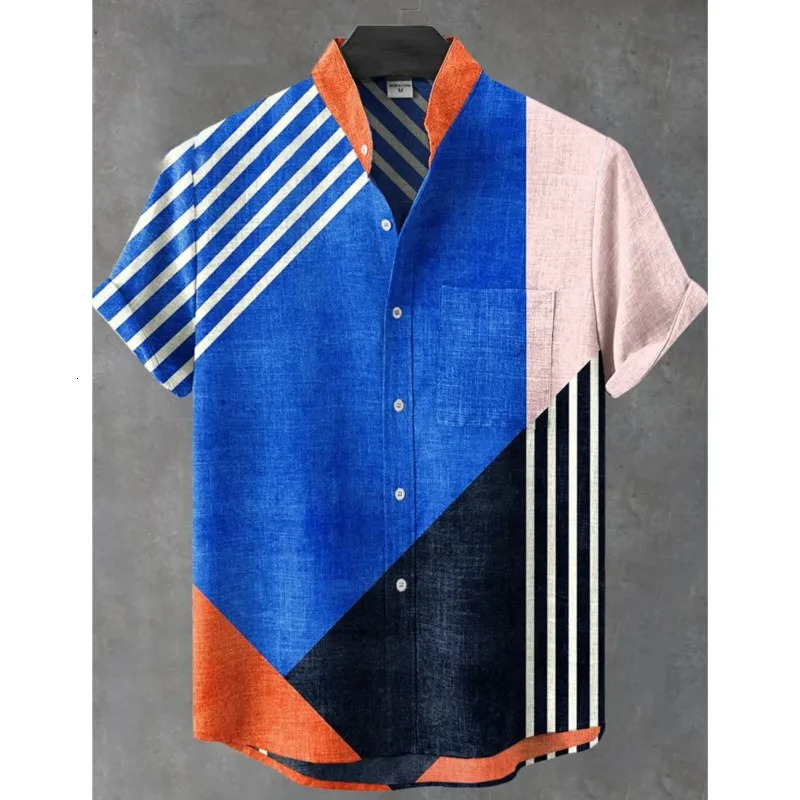 Mens Summer Comfortable Casual Short Sleeved Shirt With Irregular Pattern Printed Linen Button Fashion Shirt Printed T-shirt 260522BJ